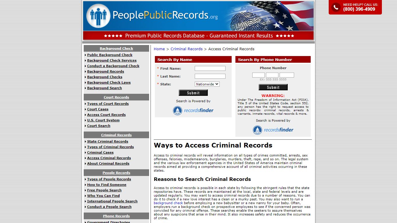 Access Criminal Records free - PeoplePublicRecords.org
